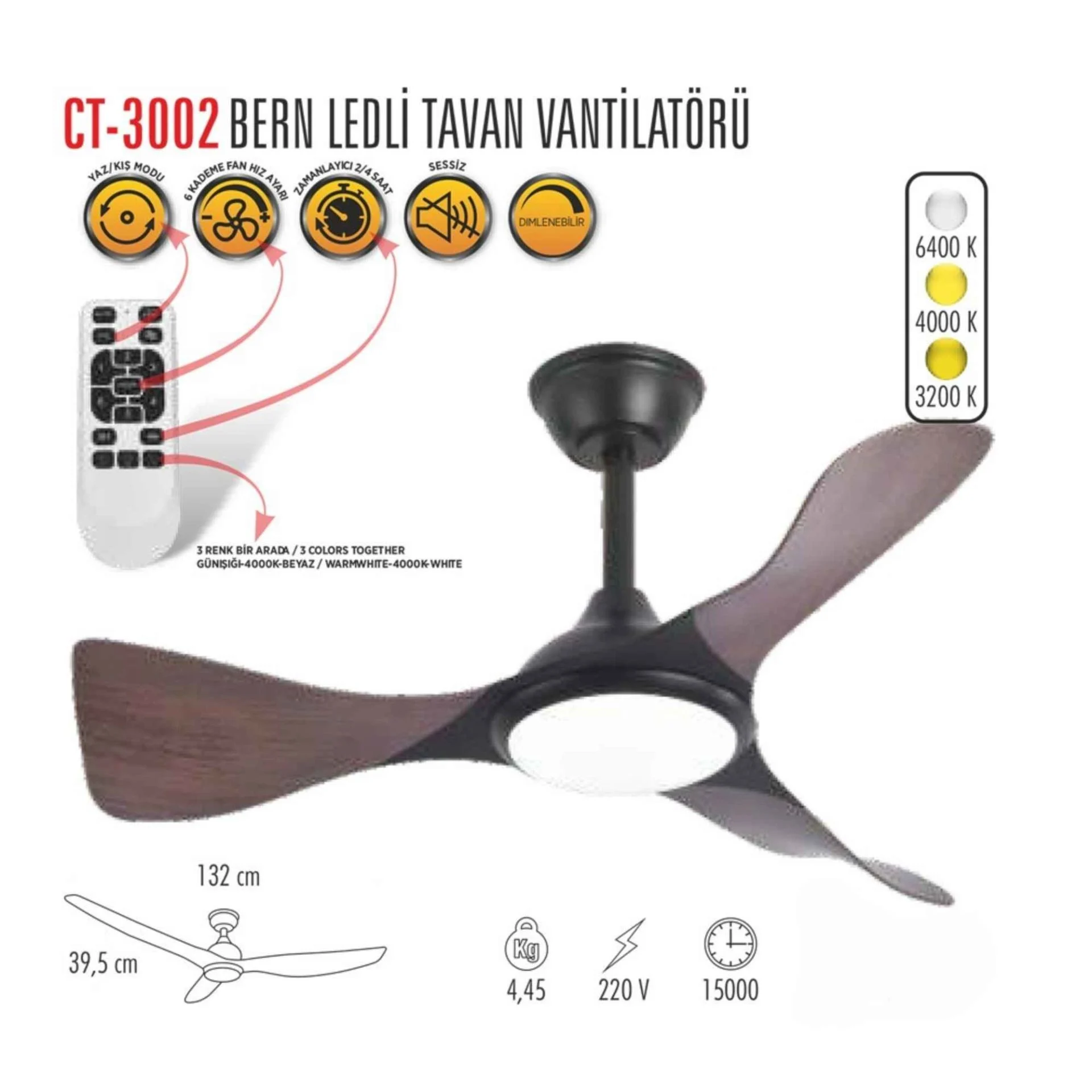 CATA BERN LEDLI TAVAN VANTILATORU CT-3002