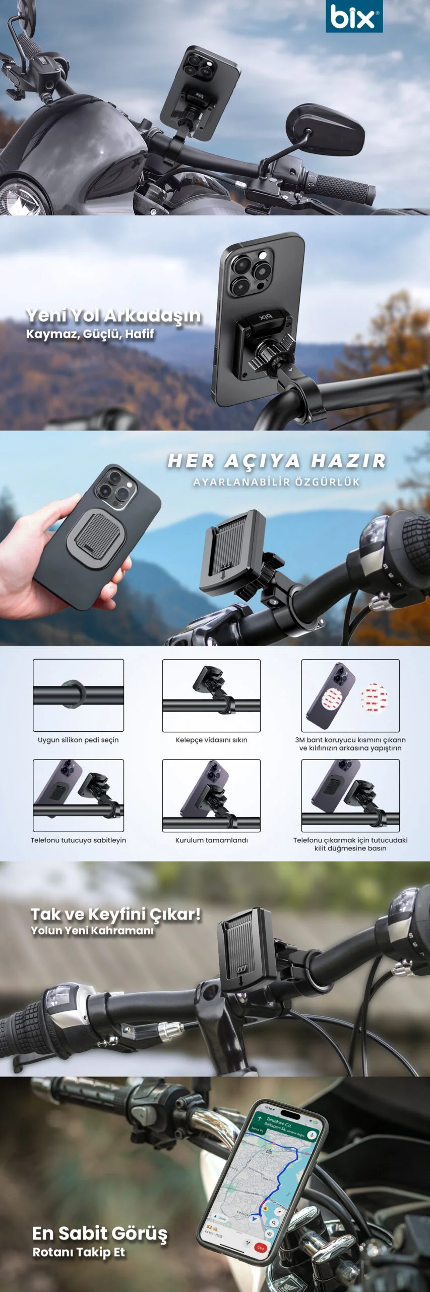 BIX MOTORSIKLET TELEFON TUTUCU BPH06